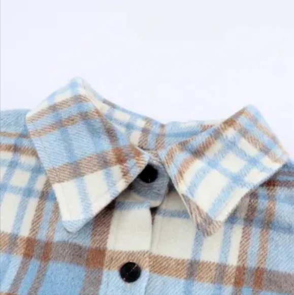 🔥New sky blue long plaid shacket - Picture 10 of 17